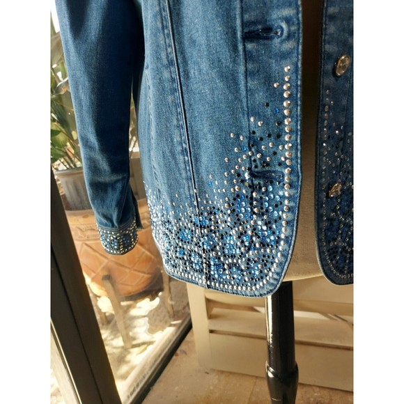 Quacker Factory Blue Bling Embellished Rhinestone Studded Denim Jean Jacket sz S - Picture 13 of 14